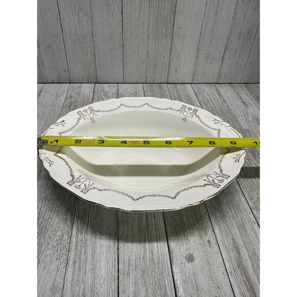 Vintage Crown Potteries Co Vegetable Serving Bowl Oval Gold Rim 9.5'' - Set of 2 - Picture 9 of 13
